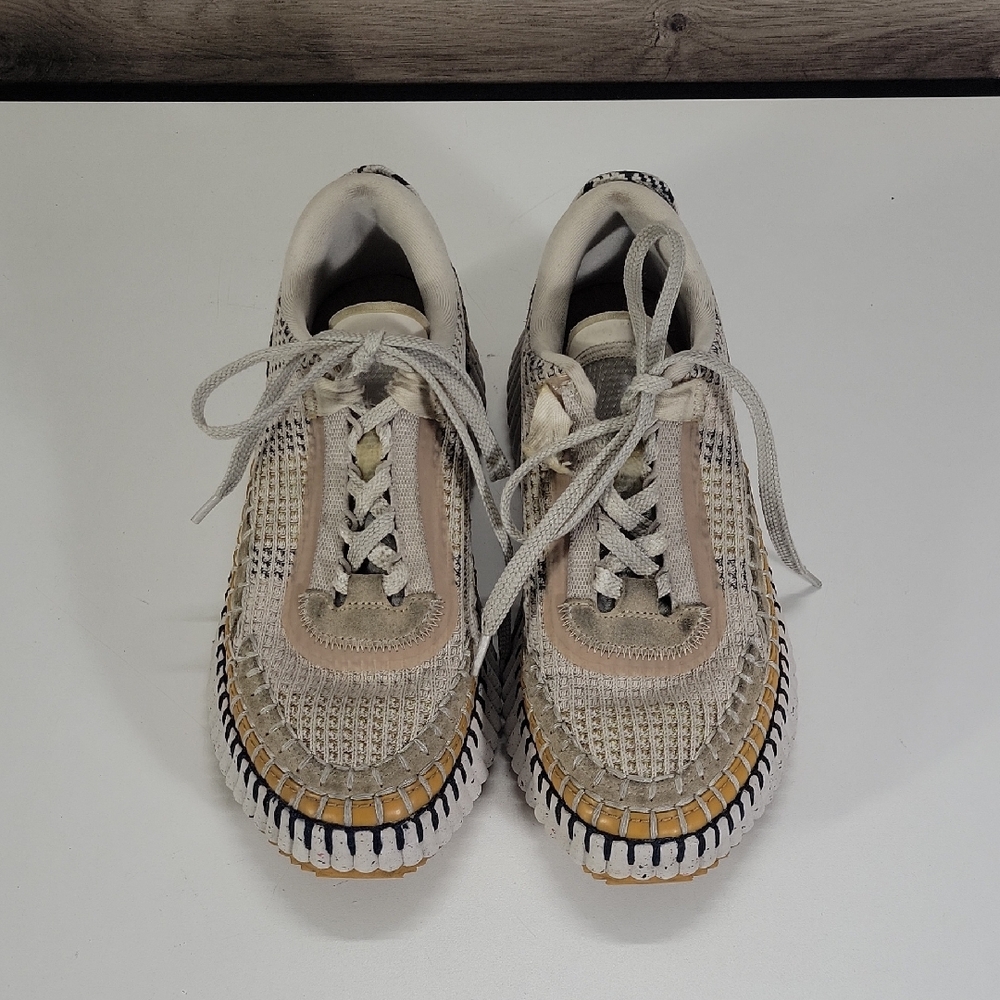 Chloe Nama Platform Beige Knit Sneakers Sz 37 7 - Picture 2 of 16
